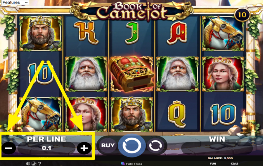 Book of Camelot PICK YOUR WAGER PER LINE.