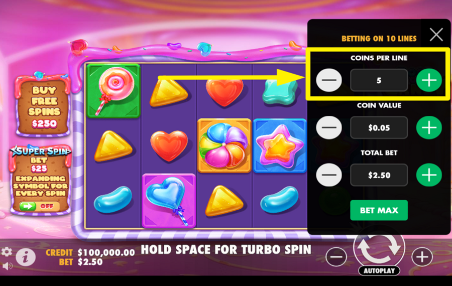 Book of Candy ADJUST THE COINS PER LINE.