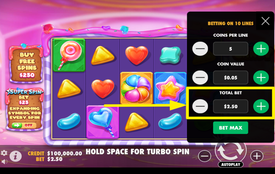 Book of Candy SPECIFY THE TOTAL BET.