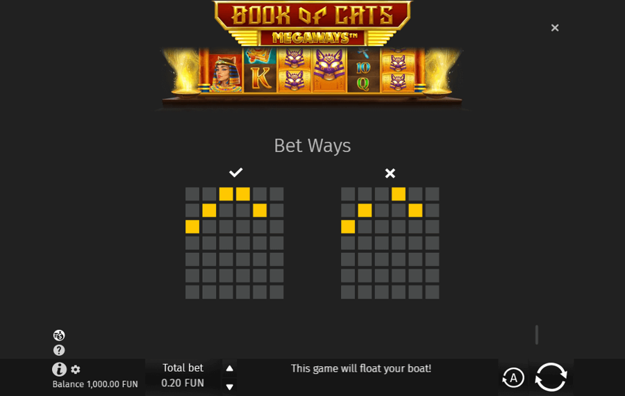 Book of Cats Megaways Sélectionnez les lignes de paiement