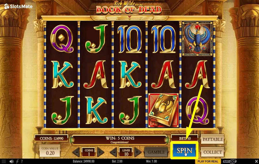 Play n GO Rich Wilde and the Book of Dead Cliquez/appuyez sur le bouton « Spin ».