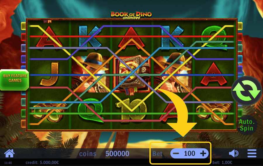 Book of Dino Unlimited Définir le montant de la mise