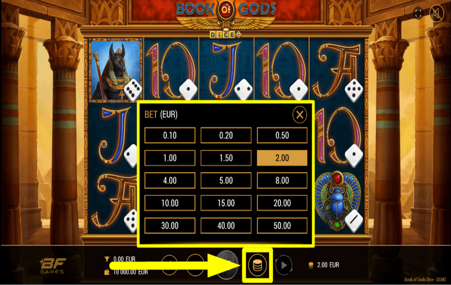 Book of Gods Dice DETERMINE THE STAKE.