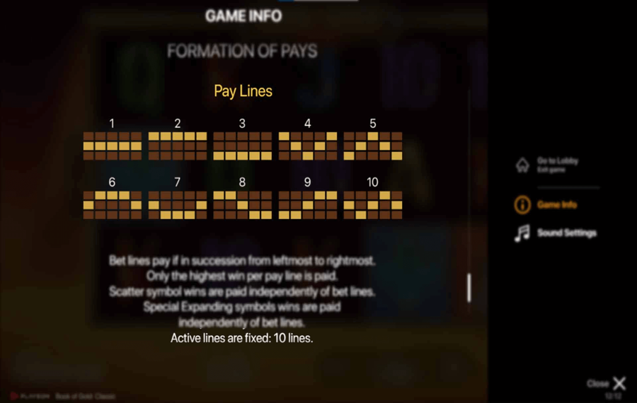 Book of Gold Classic Elige las líneas de pago