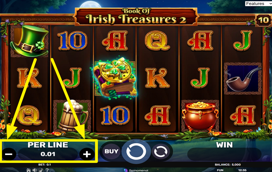 Book Of Irish Treasures 2 DECIDE ON THE BET PER LINE.