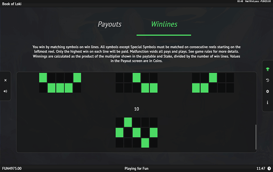 Book of Loki Choose the paylines.