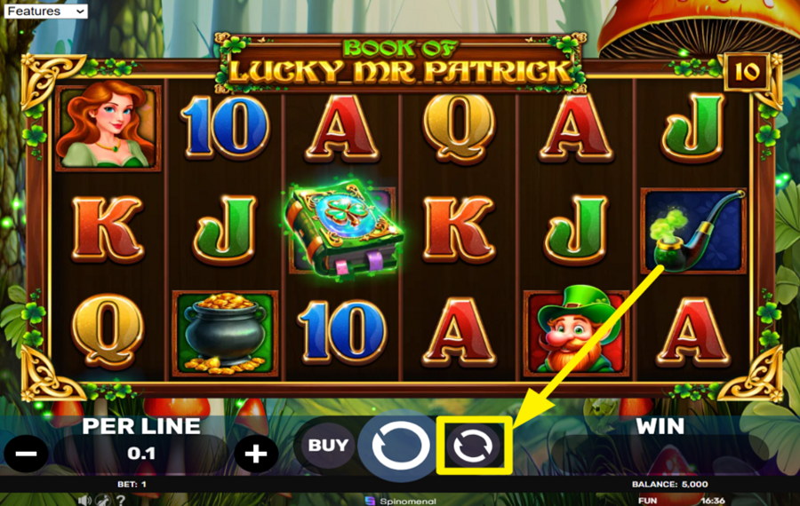 Book of Lucky Mr Patrick INITIATE AUTOMATIC SPINS.