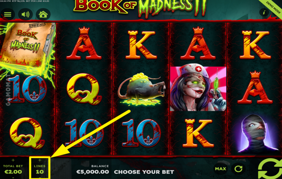 Book of Madness 2 MODIFIER LE NOMBRE DE LIGNES DE PAIEMENT ACTIVES.