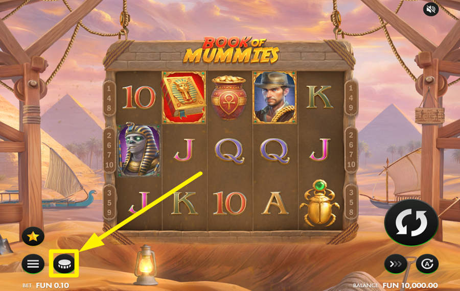 Book of Mummies AJUSTE EL IMPORTE DE SU APUESTA.
