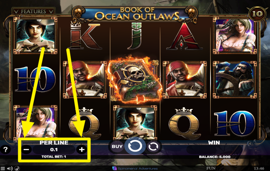 Book of Ocean Outlaws FESTLEGEN SIE DEN EINSATZ PRO LINIE.