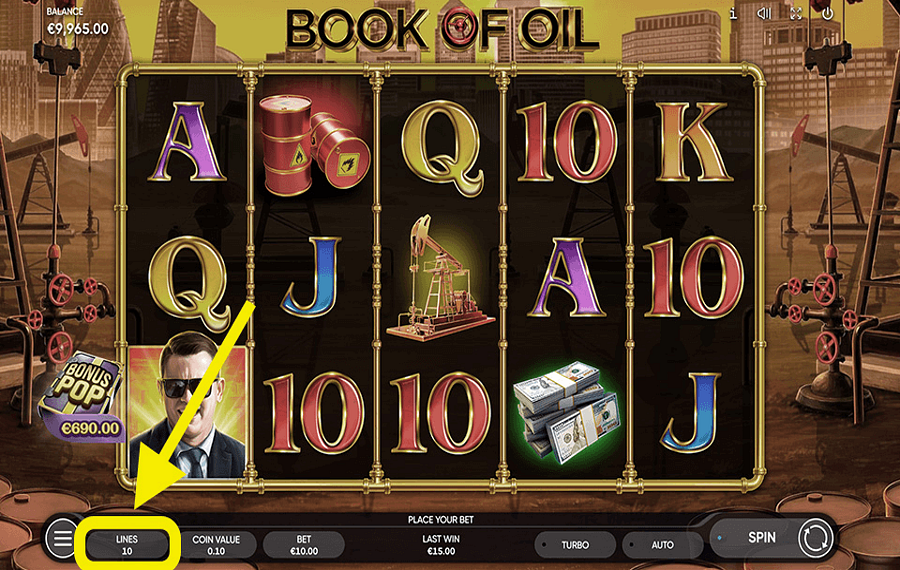 Book Of Oil Choisissez les lignes de paiement.