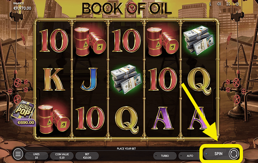Book Of Oil Cliquez/appuyez sur le bouton « Spin ».