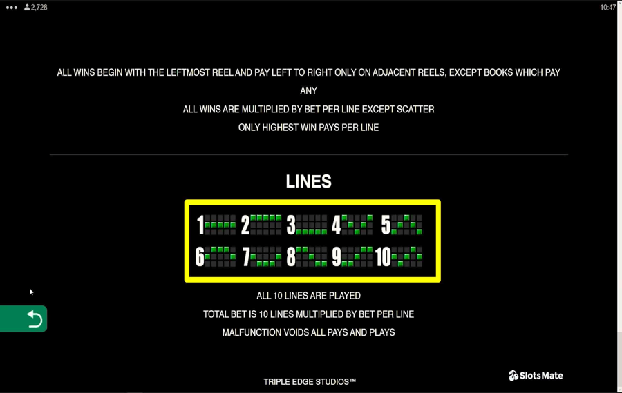 Book of Oz Lock n Spin Choisissez les lignes de paiement.