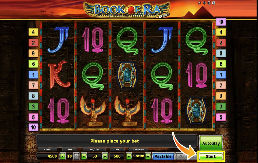 Book of Ra Deluxe Cliquez/Appuyez sur le bouton « Spin »