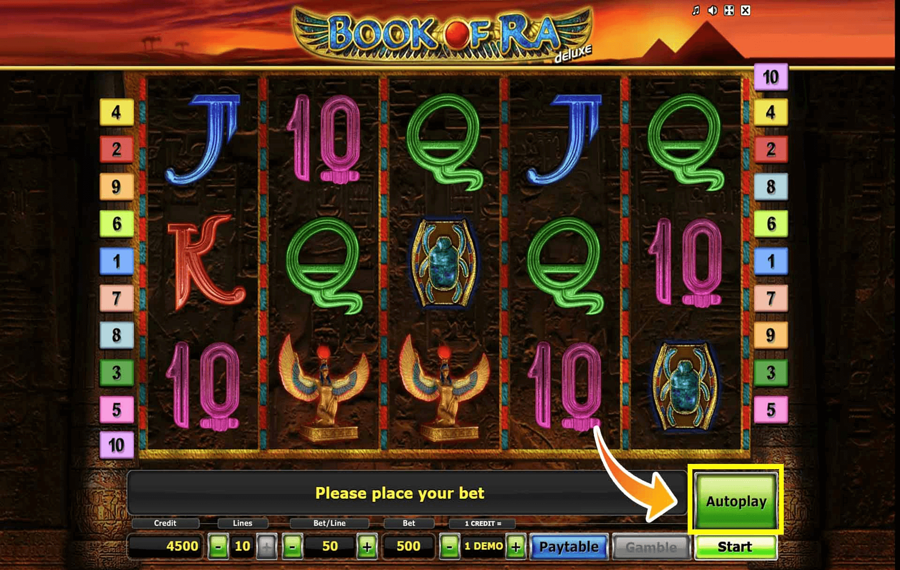 Book of Ra Deluxe Utilisation de la fonction optionnelle « Lecture automatique »