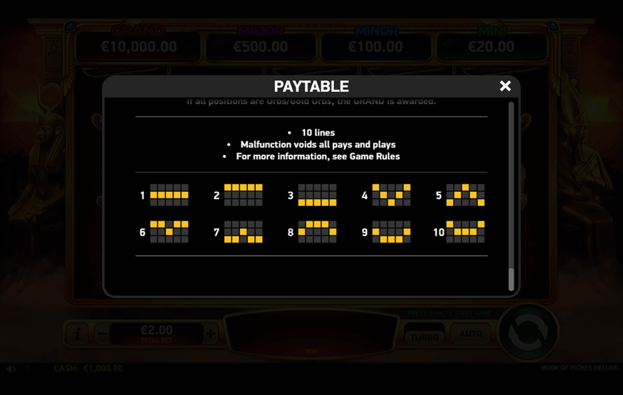 Book of Riches Deluxe Select the number of paylines