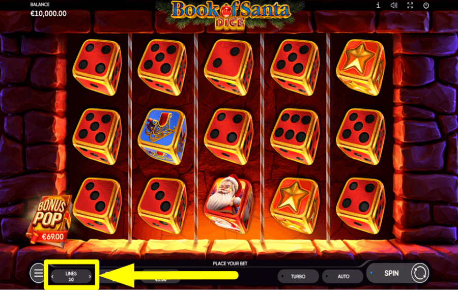 Book of Santa Dice AJUSTEZ LES LIGNES DE PAIEMENT.