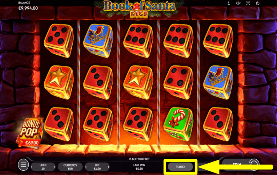 Book of Santa Dice ACTIVER LE MODE TURBO.
