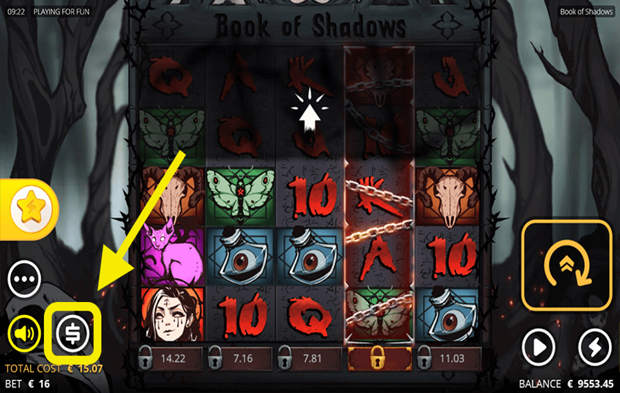 Book Of Shadows Elige el monto de tu apuesta.