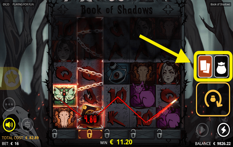 Book Of Shadows Usando la función opcional "Gamble".