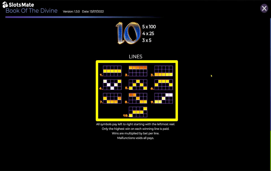 Book of the Divine Choose the paylines.