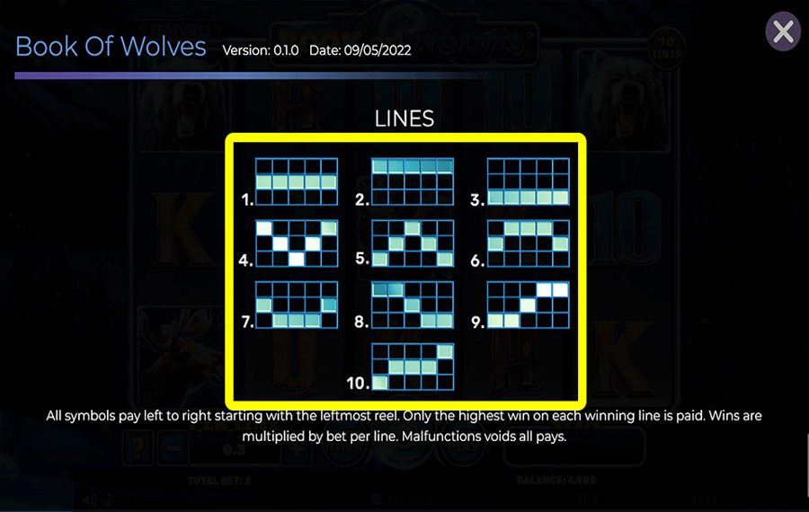 Book of Wolves Choisissez les lignes de paiement.