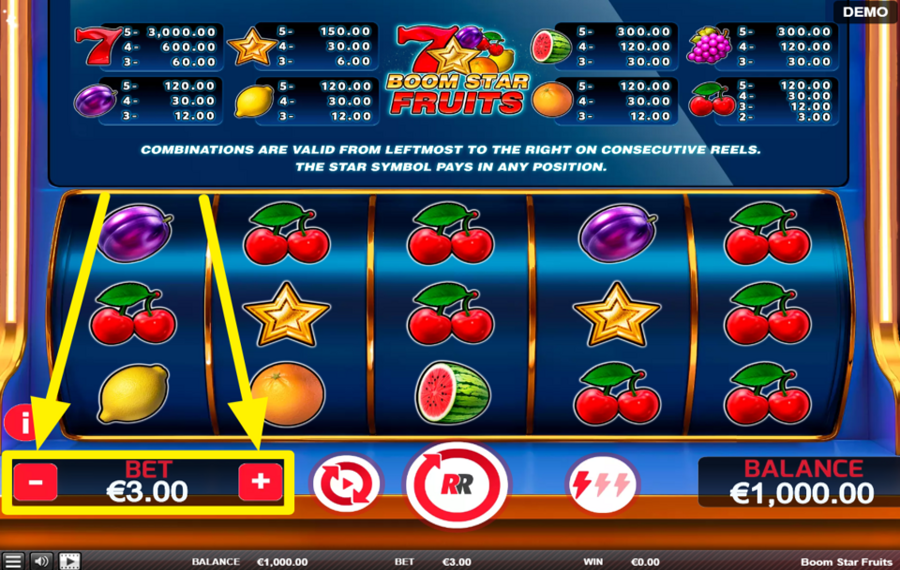 Boom Star Fruits ADJUST THE TOTAL BET.