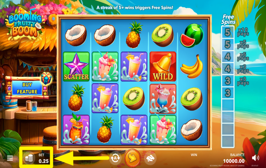Booming Fruity Boom DETERMINE YOUR BET.