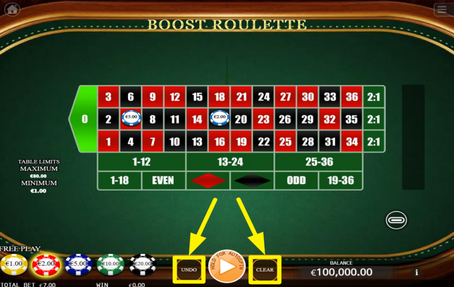 Boost Roulette DESHACER O BORRAR SU SELECCIÓN DE APUESTA.