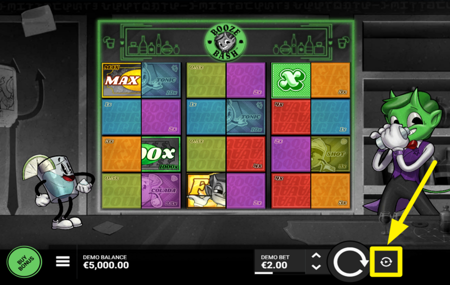 Booze Bash INITIATE AUTOMATIC SPINS.