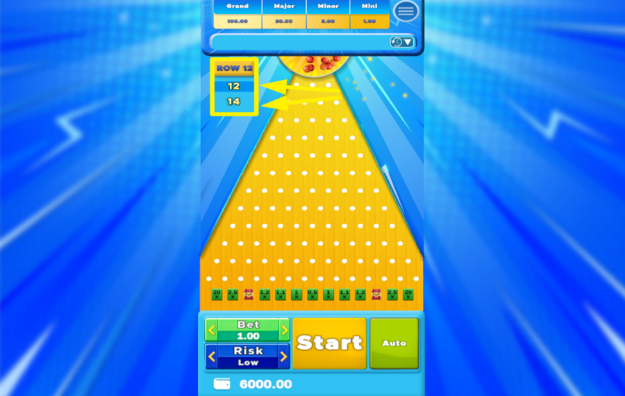 Bounce Party Plinko WÄHLEN SIE DIE ANZAHL DER REIHEN.