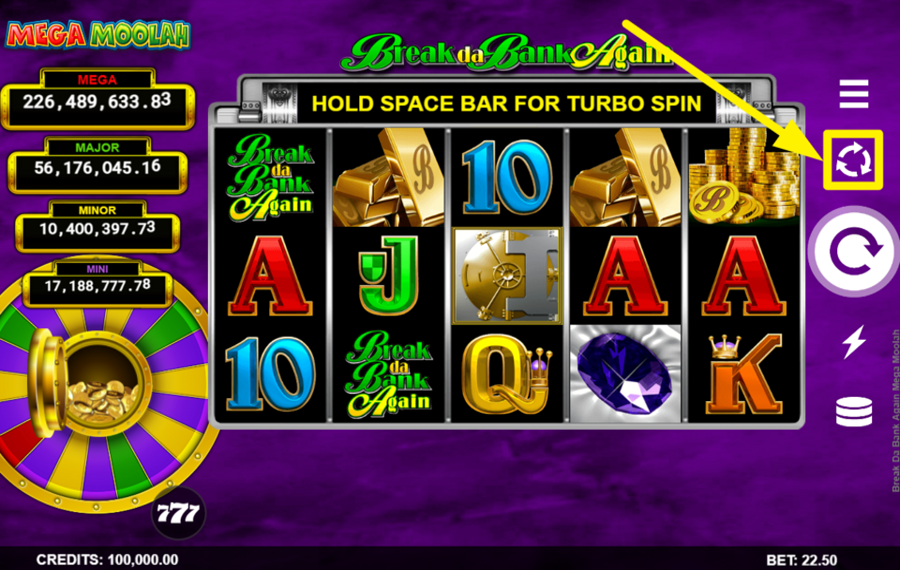 Break Da Bank Again Mega Moolah ACTIVER LA LECTURE AUTOMATIQUE.