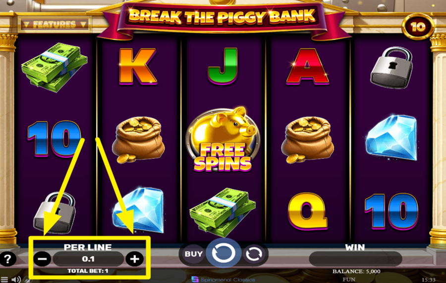 Break the Piggy Bank MODIFICAR LA APUESTA POR LÍNEA.