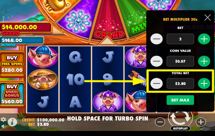 Brick House Bonanza ADJUST THE TOTAL BET AMOUNT.