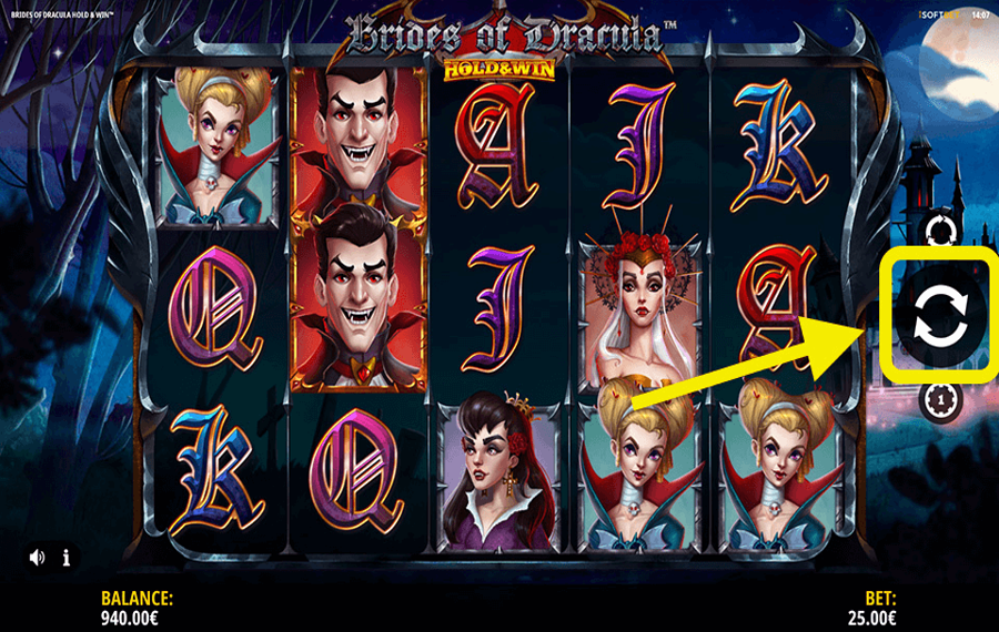 Brides of Dracula Hold Win Fare clic/toccare il pulsante “Gira”.