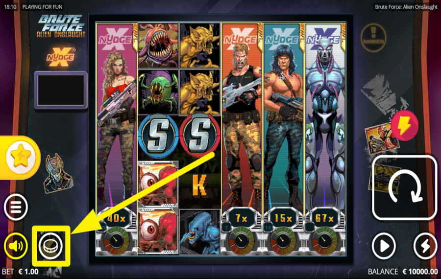 Brute Force Alien Onslaught SELECCIONE UN MONTO DE APUESTA.