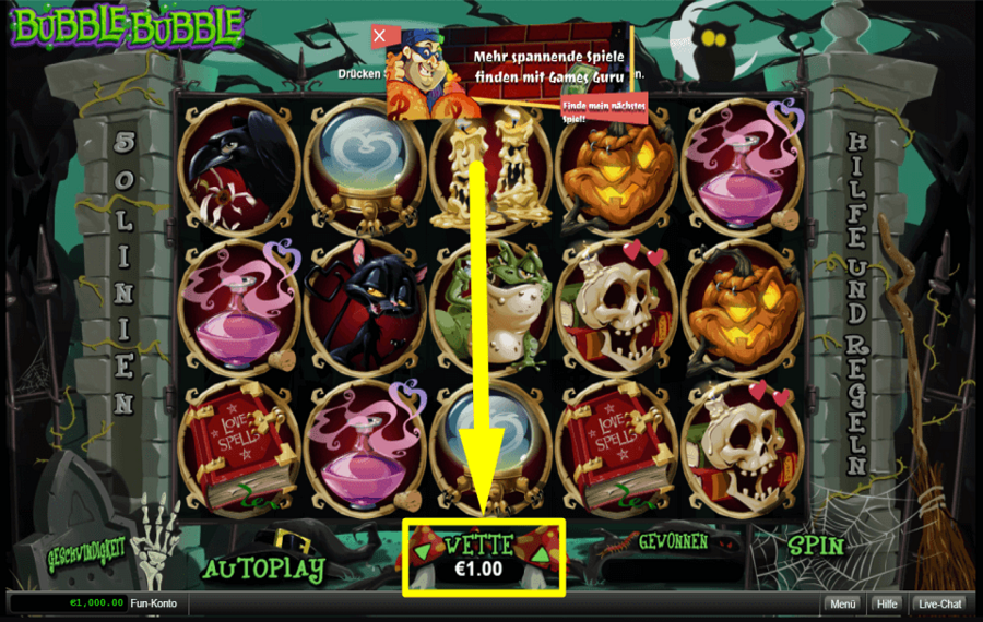 Bubble Bubble ASSIGN A TOTAL BET.