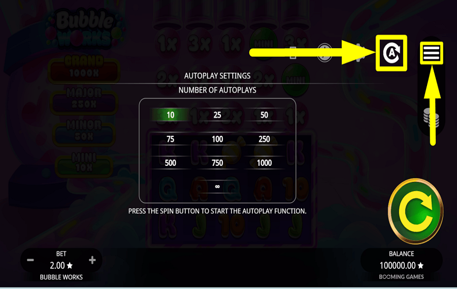 Bubble Works AUTOMATISCHE WIEDERGABE AUSWÄHLEN.