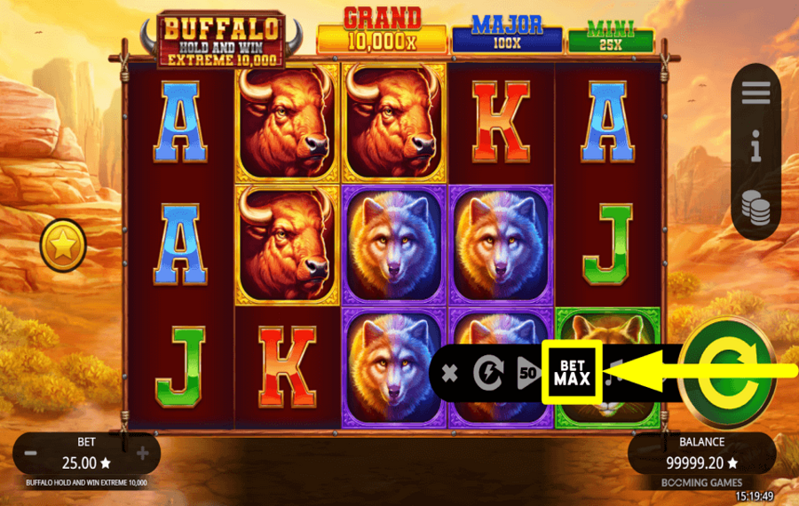 Buffalo Hold and Win Extreme 10000 ATTRIBUER LA MISE MAXIMALE.
