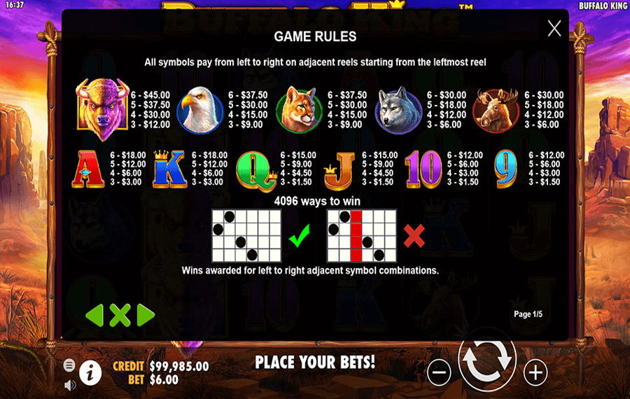 Buffalo King Choisissez les lignes de paiement.