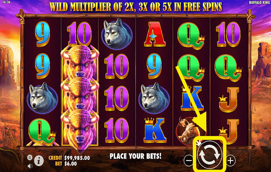 Buffalo King Cliquez/appuyez sur le bouton « Spin ».