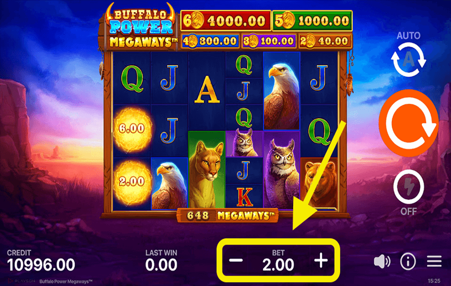 Buffalo Power Megaways Elige el monto de tu apuesta.