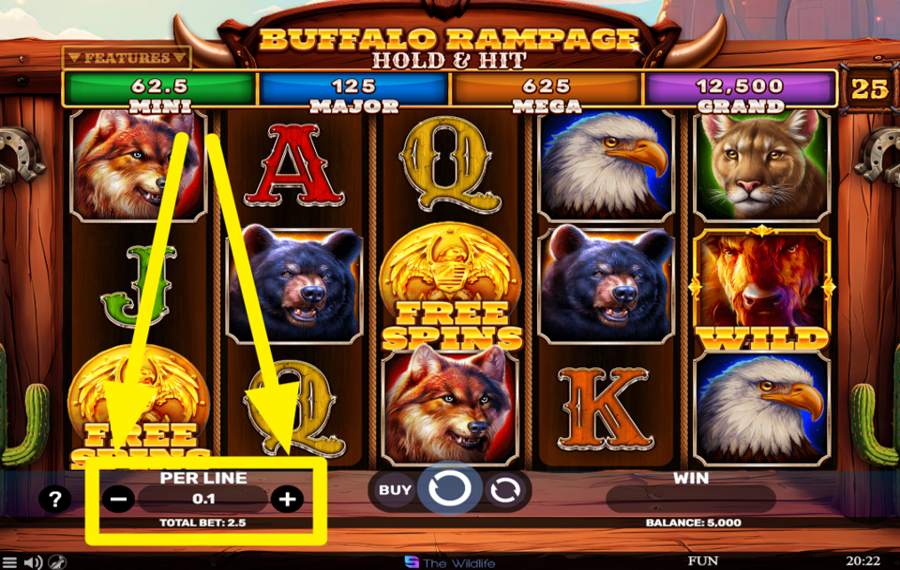 Buffalo Rampage Hold and Hit SPÉCIFIEZ VOTRE MISE PAR LIGNE.