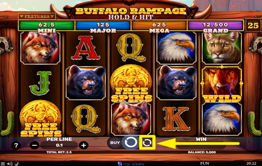 Buffalo Rampage Hold and Hit UTILISEZ DES TOURS AUTOMATISÉS.