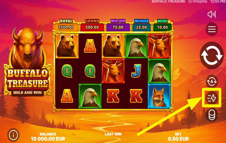Buffalo Treasure Hold and Win MAXIMIZE THE SPEED.