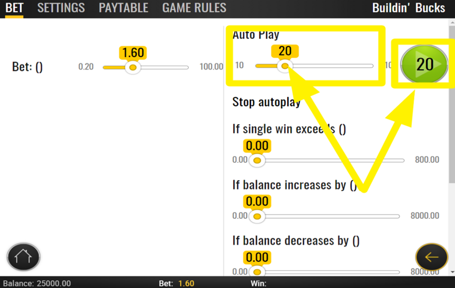 Buildin Bucks INITIER LES TOURS AUTOMATIQUES.