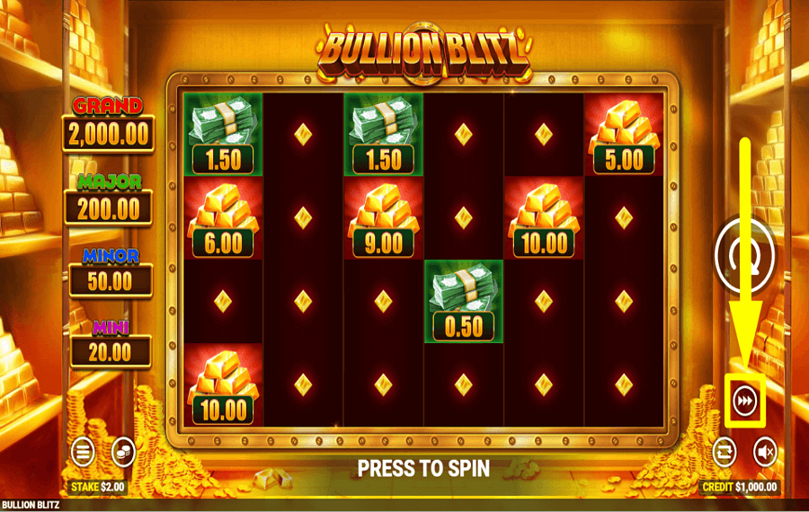 Bullion Blitz SPEED UP THE GAME.