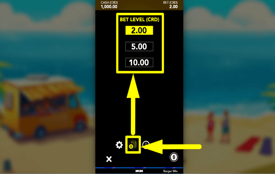 Burger Win SELECT THE TOTAL BET.