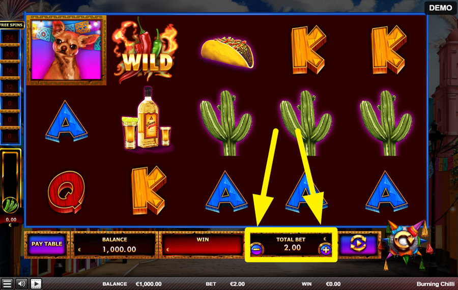 Burning Chilli AJUSTA TU CANTIDAD DE APUESTA.