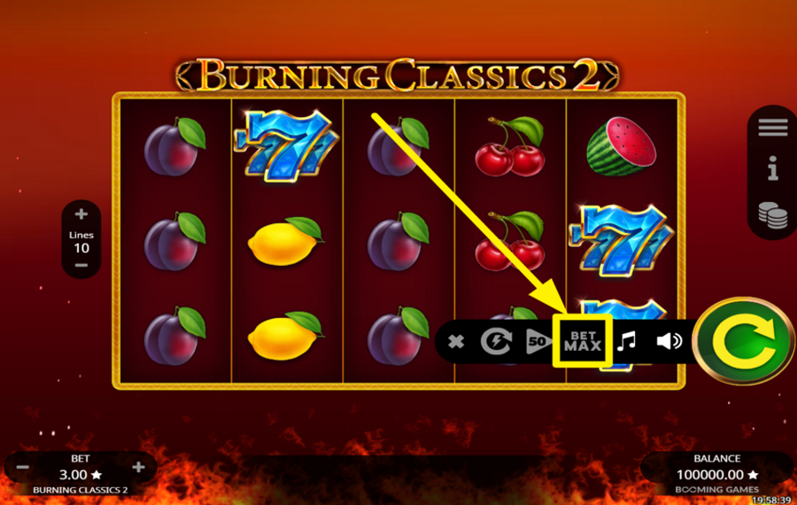 Burning Classics 2 УСТАНОВИТЕ МАКСИМАЛЬНЫЙ ЛИМИТ СТАВКИ.